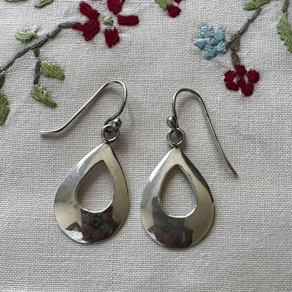 VTG Navajo TS Tom Sam Dangle Earrings 1.5 Inch Teardrop Open 925 Sterling 3.1g